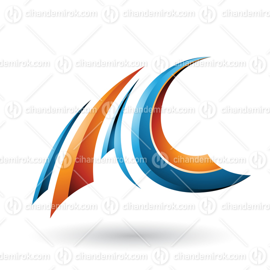 Blue and Orange Glossy Flying Letter A and C Vector Illustration