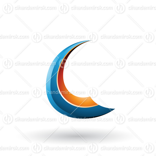 Blue and Orange Glossy Flying Letter C Vector Illustration