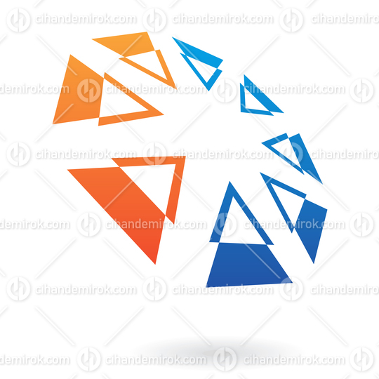 Blue and Orange Intersecting Triangles Forming an Abstract Logo Icon in Perspective
