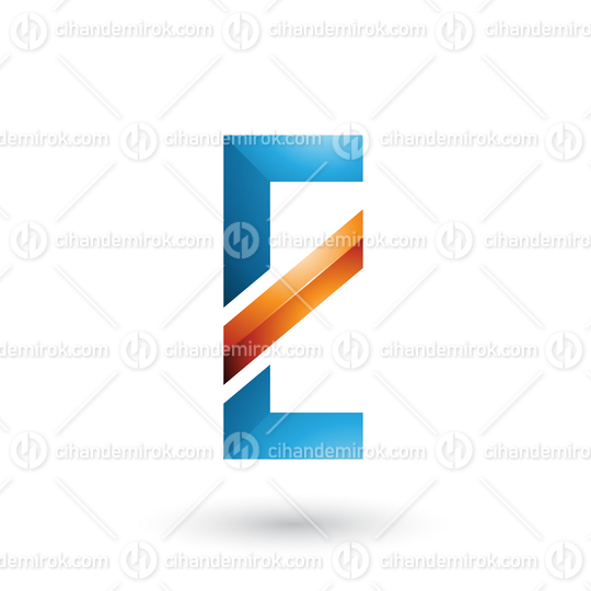 Blue and Orange Letter E with a Diagonal Line Vector Illustration
