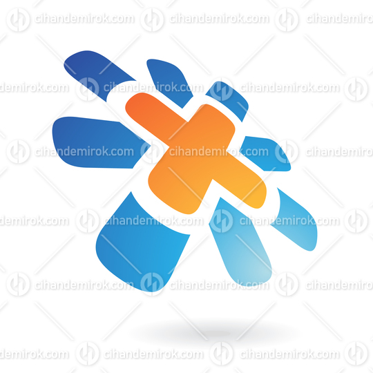 Blue and Orange Logo Icon of Intertwined Multiplication and Plus Signs 