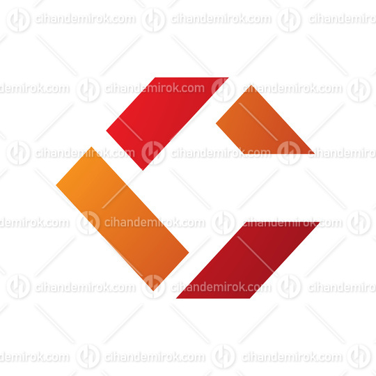 Blue and Orange Square Letter C Icon Made of Rectangles