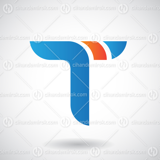 Blue and Orange Striped Curvy Uppercase Letter T