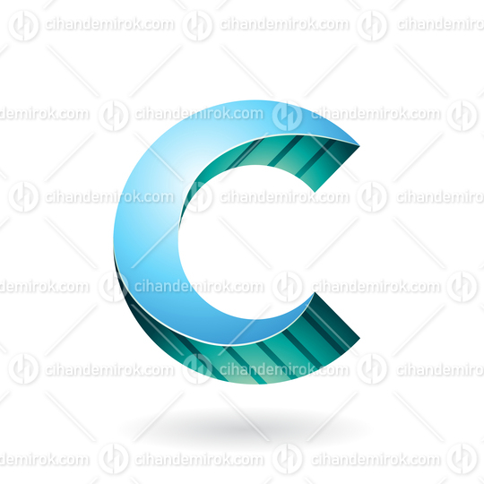Blue and Persian Green Striped Twisted 3d Icon for Letter C