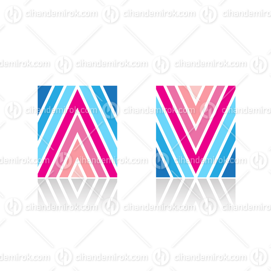 Blue and Pink Arrow Shaped Stripes for Letters A and V