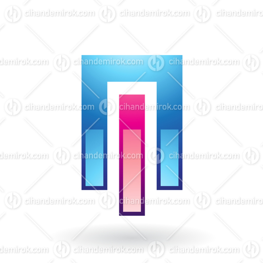 Blue and Pink Intertwined Rectangular Shapes for Letter M