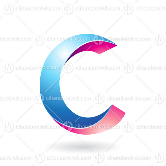 Blue and Pink Shiny Twisted Letter C Icon with a Shadow