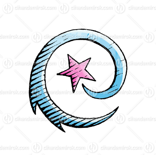 Blue and Pink Shooting Star, Scratchboard Engraved Vector