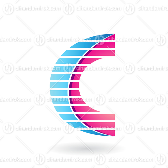 Blue and Pink Striped Two Layered Icon for Letter C