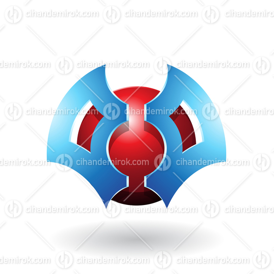 Blue and Red Abstract Sphere with Futuristic Bat Shaped Blades