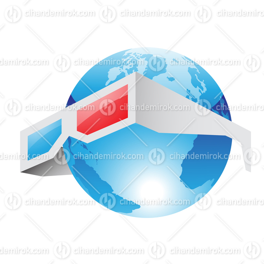 Blue and Red Anaglyph 3d Glasses with Glossy Earth