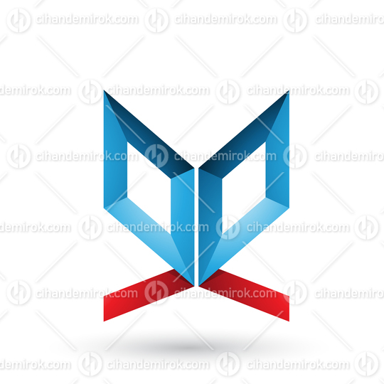 Blue and Red Double Sided Butterfly Like Letter E