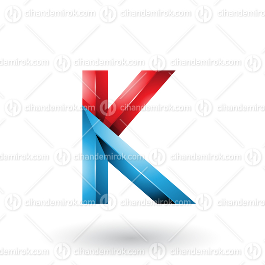 Blue and Red Glossy 3d Geometrical Letter K Vector Illustration