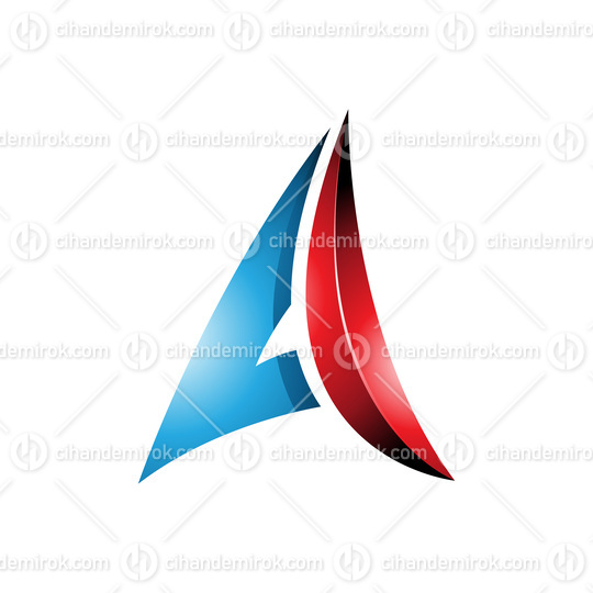 Blue and Red Glossy Embossed Paper Plane Shaped Letter A Icon