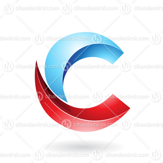 Blue and Red Shiny Melon Slice Shaped Letter C Icon