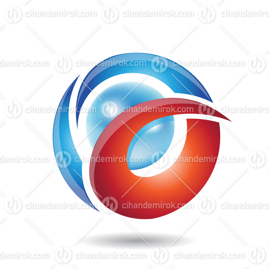 Blue and Red Shiny Round Icon for Letters A O or Q