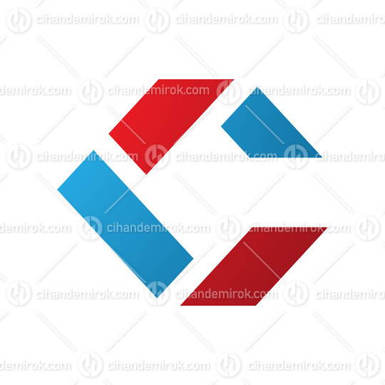 Blue and Red Square Letter C Icon Made of Rectangles