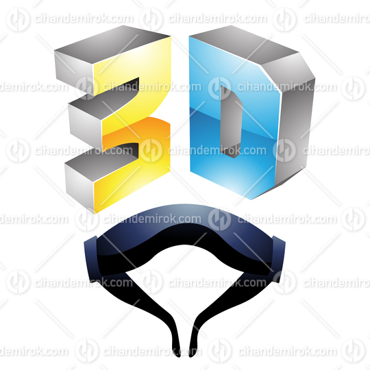 Blue and Yellow 3d Viewing Glossy Tech Symbol with Glasses