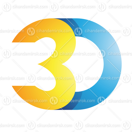 Blue and Yellow Glossy 3d Tech Symbol with Shadow
