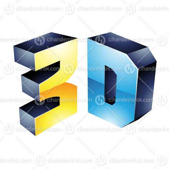 Blue and Yellow Glossy 3d Viewing Tech Symbol