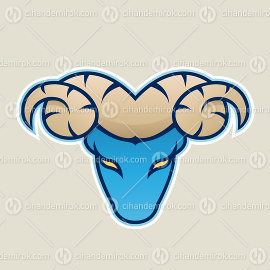 Blue Aries or Ram Icon Front View Vector Illustration