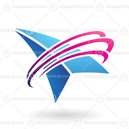 Blue Arrow Shape with Magenta Rings Reminiscent of Paper Airplane 