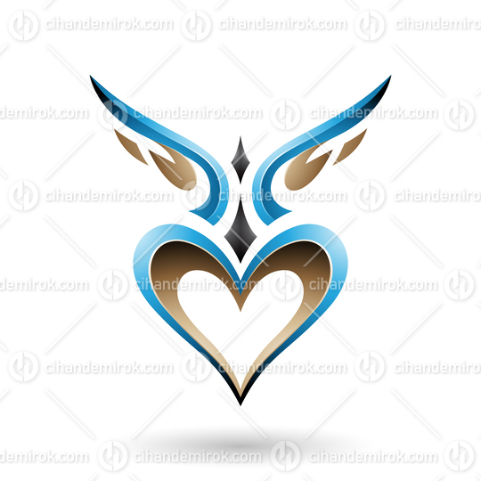 Blue Bird Like Winged Heart with a Shadow Vector Illustration