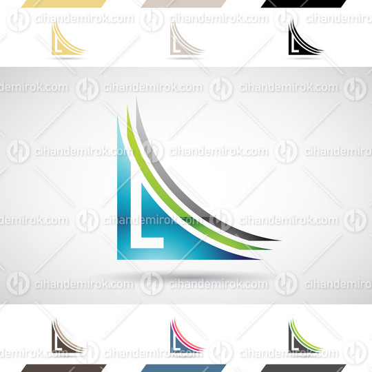 Blue Black and Green Abstract Glossy Logo Icon of a Curvy Layered Letter L