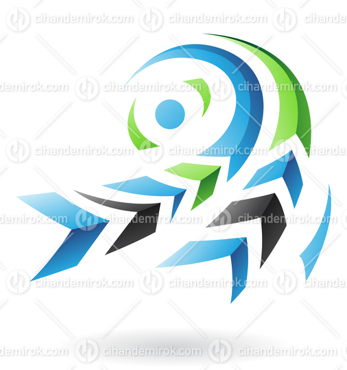 Blue Black and Green Flying Dynamic Abstract Swirly Arrow Shapes