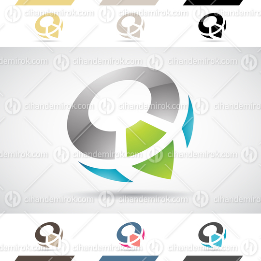 Blue Black and Green Glossy Abstract Logo Icon of a Compass Shaped Letter Q