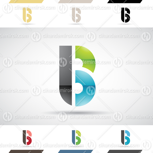 Blue Black and Green Glossy Abstract Round Bold CD Shaped Logo Icon of Letter B