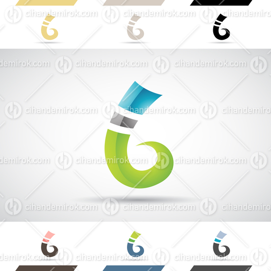 Blue Black and Green Glossy Abstract Swirly Striped Logo Icon of Letter B