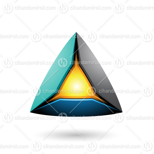 Blue Black and Green Pyramid with a Glowing Core