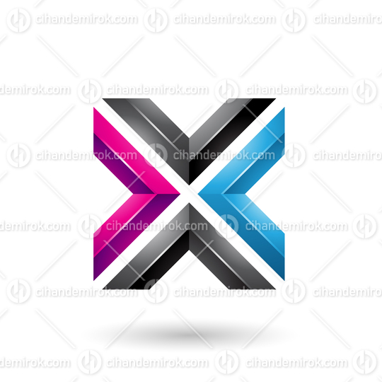 Blue Black and Magenta Square Shaped Letter X Vector Illustration