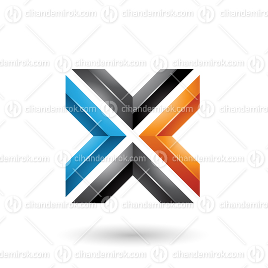 Blue Black and Orange Square Shaped Letter X Vector Illustration