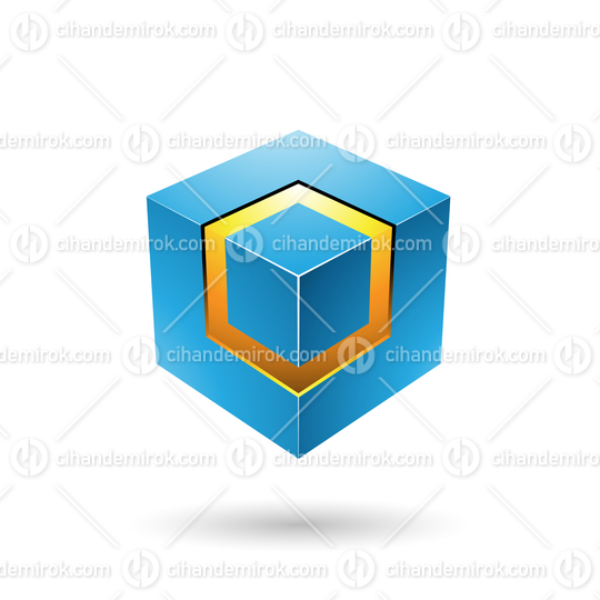 Blue Bold Cube with Glowing Core Vector Illustration