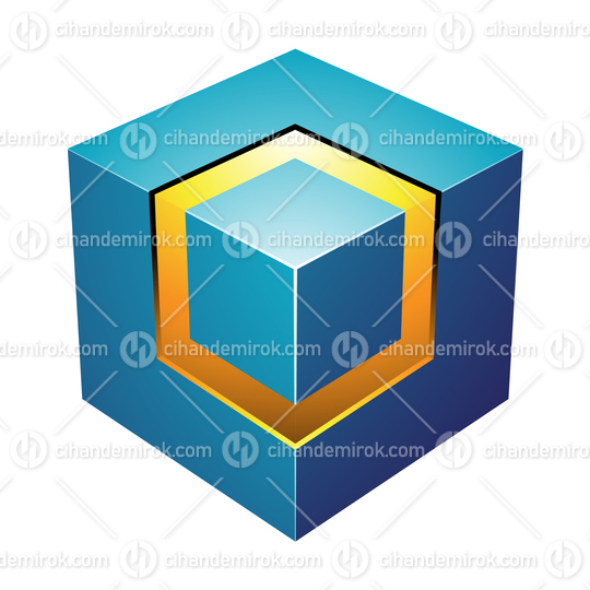 Blue Bold Cube with Yellow Core Logo Icon - Bundle No: 004