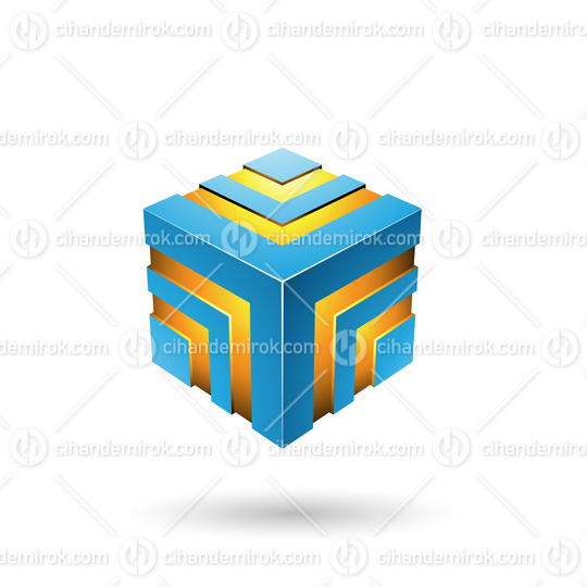 Blue Bold Striped Cube Vector Illustration