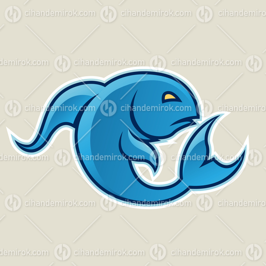 Blue Curvy Fish or Pisces Icon Vector Illustration
