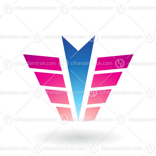 Blue Down Facing Arrow Shape with Magenta Rectangular Wings