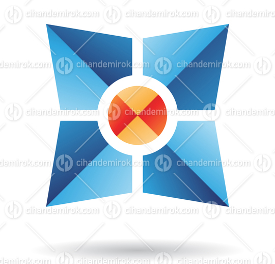 Blue Folded Square Abstract Logo Icon with an Orange Round Core