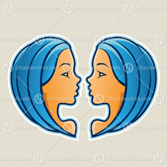 Blue Gemini or Twins Icon Vector Illustration