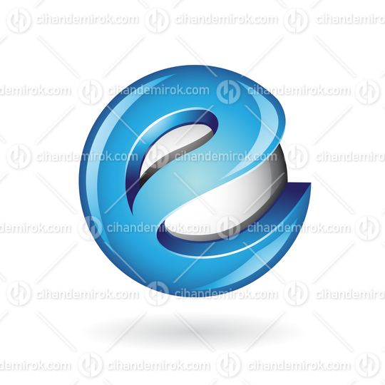 Blue Glossy 3d Round Icon for Lowercase Letter E