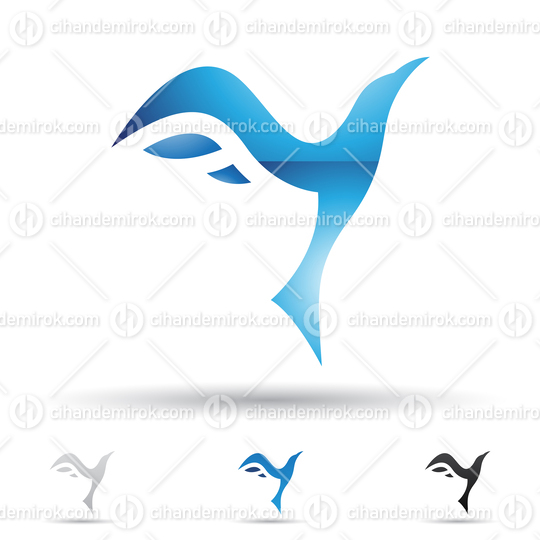 Blue Glossy Abstract Logo Icon of a Bird Shaped Letter Y