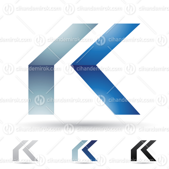 Blue Glossy Abstract Logo Icon of a Bowed Arrow Like Letter K