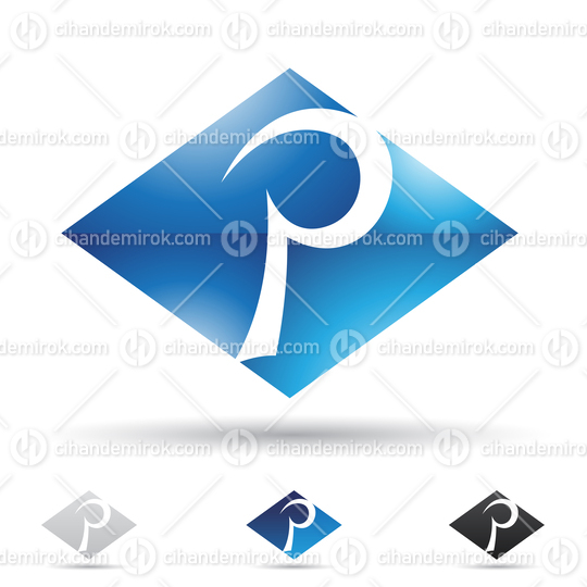 Blue Glossy Abstract Logo Icon of a Hook Shaped Letter P with a Horizontal Diamond