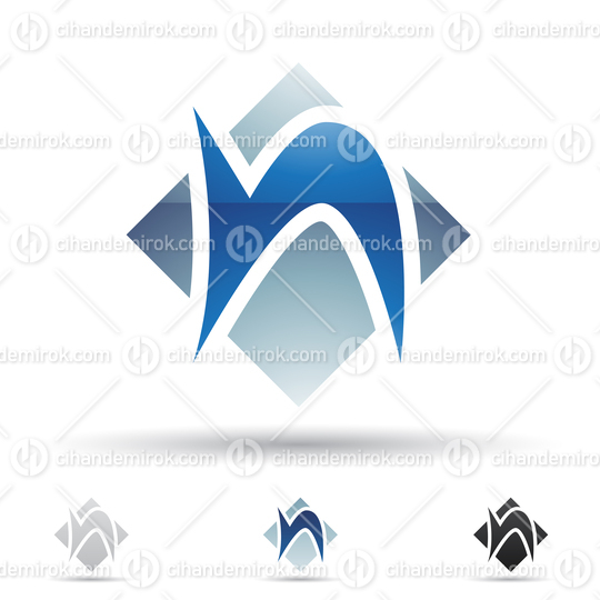 Blue Glossy Abstract Logo Icon of a Spiky Letter N with a Square