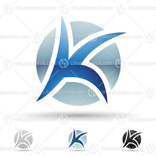 Blue Glossy Abstract Logo Icon of a Spiky Round Letter K