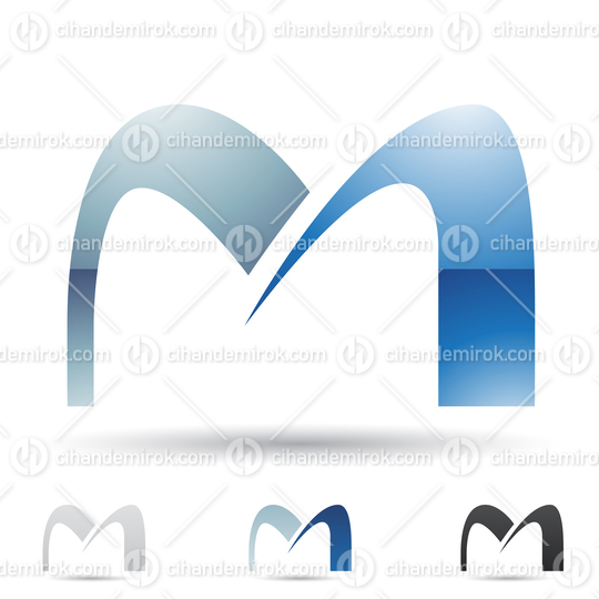 Blue Glossy Abstract Logo Icon of Arch Like Letter M