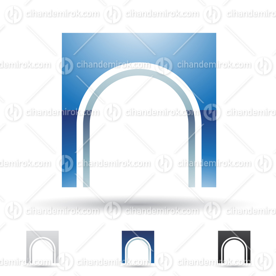 Blue Glossy Abstract Logo Icon of Arch Like Letter N